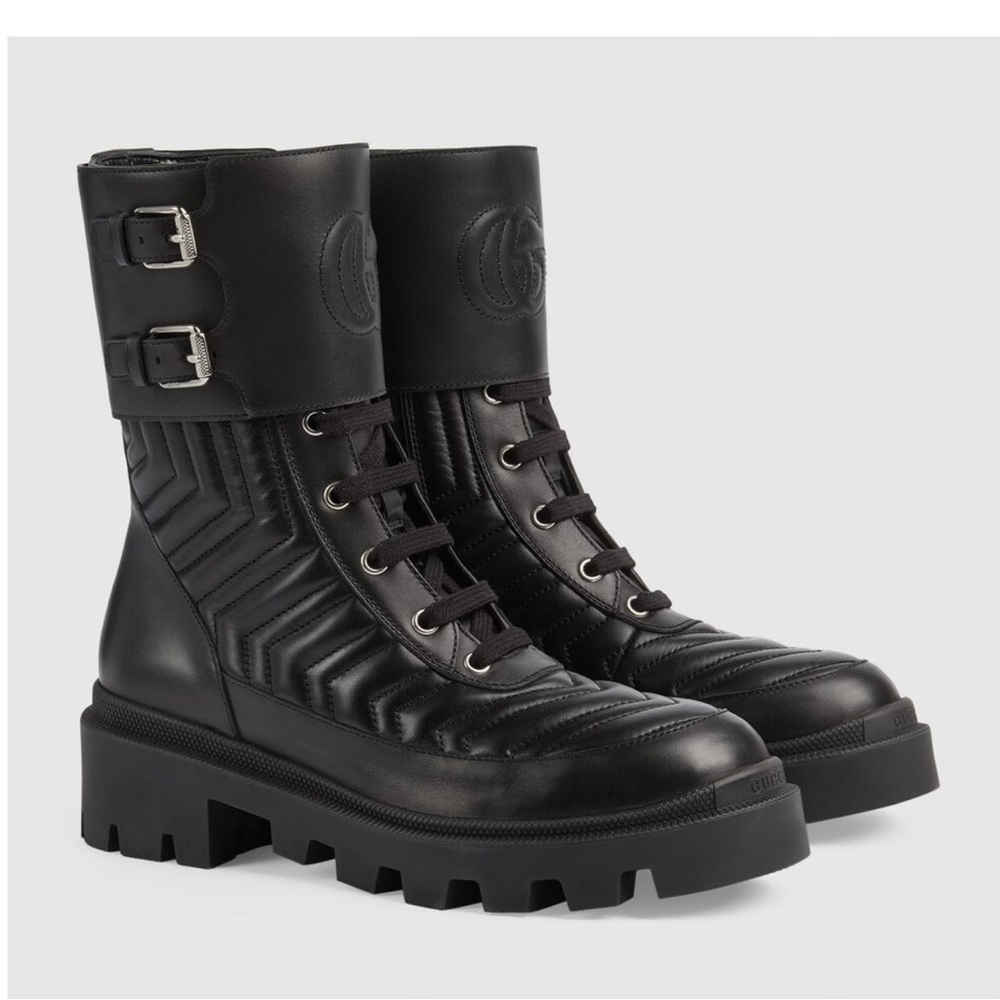 Authentic Gucci Leather Quilted Snake Sole Boots